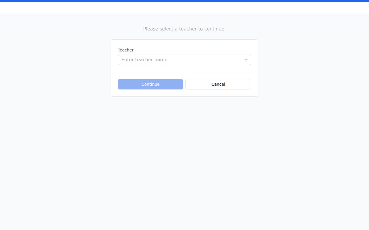 The Create Observation page showing the teacher selection step with a searchable dropdown